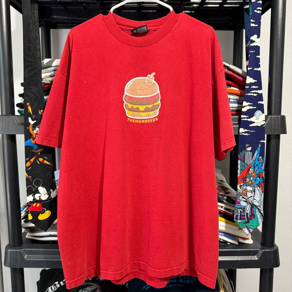 Y2K Red The Hundreds Burger Bomb Graphic Tee 2XL Light Marks